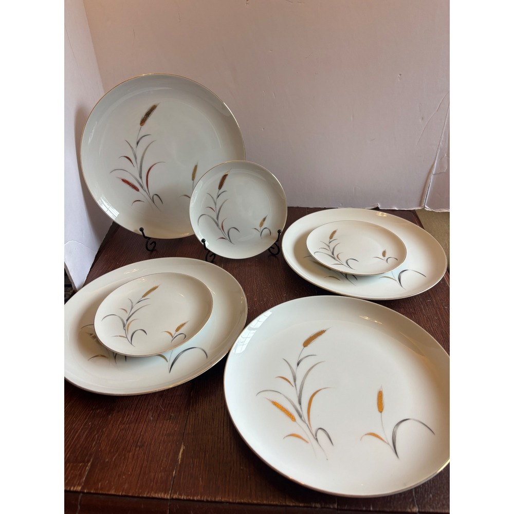 7pc CTSI Eternal Harvest Fine China Plates Set 4 Dinner 3 Dessert Japan Wheat